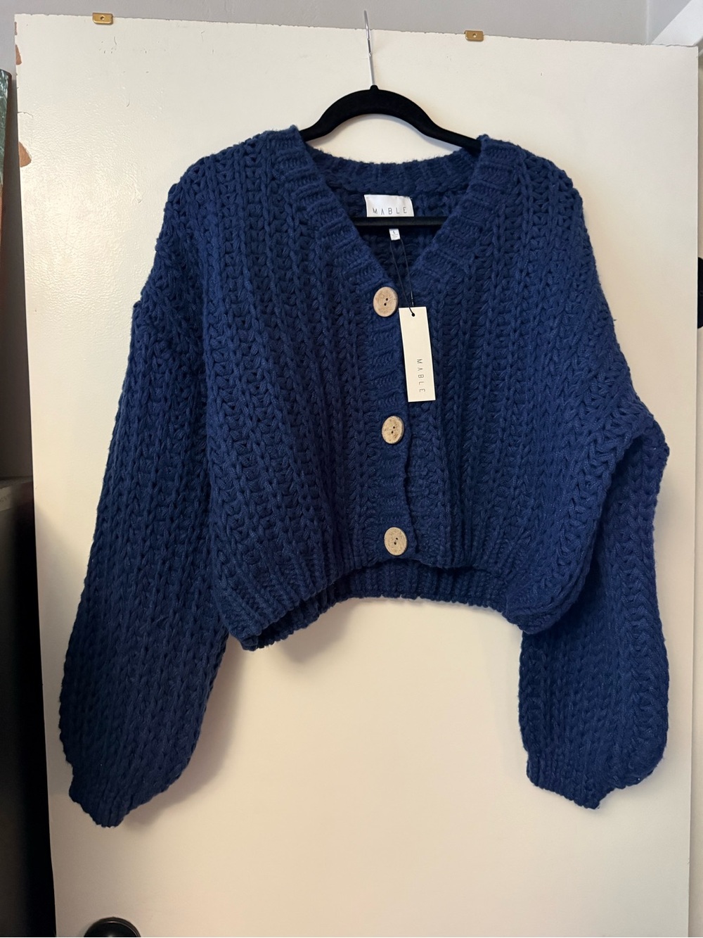 MARBLE Chunky Navy Blue Cropped Cardigan